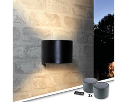 Solar wandlamp up down light 'Emme' - Voordeelset van 2 stuks - Ronde afwerking - Tuinverlichting geschikt voor de schutting - Zwart - Solar tuinverlichting