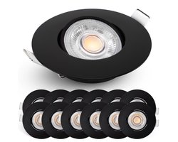 Spotjes Zwart Dimbaar 12 stuks – Ultralage Inbouwdiepte - 480 Lumen – 2700K Warm Wit - 4.9W - 50° Kantelbaar - Emos Exclusive Inbouwspots Led