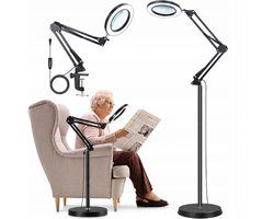 staande vergrootglas vloerlamp - Leeslampmet vergrootglas - 10x vergroting - Drie kleurtemperaturen - 10 dimniveaus - Verstelbare, draaibare vergrootglasarm - Geschikt voor lezen, naaien, tekenen en breien