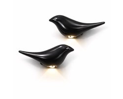 SWAXIGON Decoratieve Wandlamp Vogel met Bewegingssensor – USB Oplaadbaar – Set van 2 (Links & Rechts) Zwart