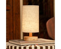 Tavellio Ben Oplaadbare Tafellamp – H30 – Hout & Linnen – Tot 100 branduren – Lichtbruin