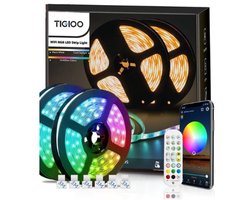 TIGIOO LED strip 5 meter - Wifi Lichtstrip met 16 kleuren - dimbaar - incl. App & Afstandsbediening - Zelfklevend