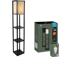 Varin® Vloerlamp met vakken - Zwart - Met E27 Led lamp - Dimbaar - Witlicht RGB - Smart Lamp Tuya wifi - Slimme staande lampen - Sfeerlamp - Vakkenkast - Lamp industrieel - Daglichtlamp - Vloerlampen - Verlichting woonkamer, keuken en slaapkamer