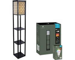 Varin® Vloerlamp met vakken - Zwart/gaas - Met E27 Led lamp - Dimbaar - Witlicht RGB - Smart Lamp Tuya wifi - Slimme staande lampen - Sfeerlamp - Vakkenkast - Lamp industrieel - Daglichtlamp - Vloerlampen - Verlichting woonkamer, keuken en slaapkamer
