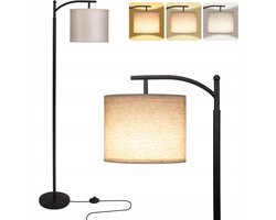 Vloerlamp - staanlamp - 3 Kleurtemperaturen - 9W LED - Roteerbare Kap - Linnen Kap - Voetbediening - Voor Woonkamer en Slaapkamer