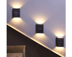 Wandlamp zwart 2 stuks - Solar tuinverlichting - Solar wandlamp buiten - Buitenlamp met sensor - Buitenverlichting zonne energie - Tuinverlichting op zonne energie - Solar tuinverlichting zonne energie