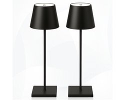 WoonWonder Oplaadbare Tafellamp - In Hoogte Verstelbaar - Dimbaar Met 3 Lichtkleuren - 3600mAh Accu - Draadloos – Industrieel Design - Zwart, 2 Stuks