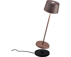 Zafferano Olivia Pro Tafellamp - Oplaadbare Buitenlamp Roest Bruin - Spatwaterdicht (IP65) - Bureaulamp Snoerloos - Dimbare LED Lamp - Draadloos Oplaadstation - Terraslamp - USB Oplaadbaar - 35 cm x Ø11 cm