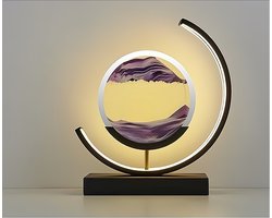 Zandkunst met lamp - Tafellamp - Sand Art - Zandloper - Nachtlamp - Bedlamp 29 cm - Paars