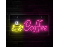 ZoeZo Design - Neon LED lamp Coffee - Geel - Roze - Decoratie - USB - Sfeerverlichting - Wandlamp - Kopje Koffie - Neon Verlichting