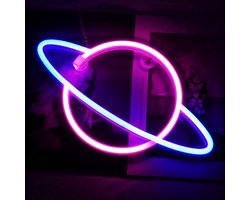 ZoeZo Design - Neon LED lamp Planeet - Roze - Blauw - Decoratie - USB - Sfeerverlichting - Wandlamp - Neon Verlichting