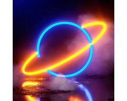 ZoeZo Design - Neon LED Planeet - Geel - Blauw - Decoratie - USB - Sfeerverlichting - Wandlamp - Neon Verlichting