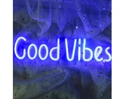 ZoeZo - Neon Wandlamp Good Vibes - Blauw - LED - Inclusief 2 ophanghaakjes - Neon Verlichting - Sfeerverlichting - Led lamp - Neonlicht - Neon lamp