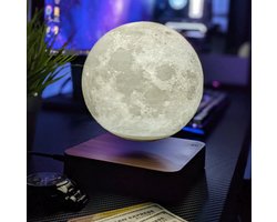 Zwevende Maanlamp | Eikenhout look | Warm wit | Tafellamp | 3D Maanlamp | Moonlamp