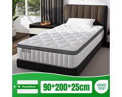 Aiidoits Matras 90 x 200 cm - Pocketvering Matras 25cm Dik - 7 zones - OEKO-TEX Gecertificeerd - Anti-Allergische - Orthopedisch Eenpersoonsmatrassen - H3/H4 Medium Hard - 10 Lagen Hoogwaardige Materialen - Voor Kinderen en Volwassenen