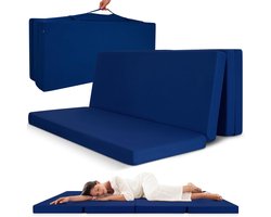 Beautissu Campix - opvouwbare matras 90x200 cm - reisbed matras & gastenmatras- zitblok opvouwbaar - rechthoekig in donkerblauw