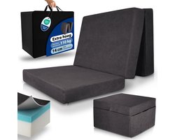 Beautissu VS95 – Premium Opvouwbaar Matras XL 90x200 cm inkl. Hoes – Extra Dik 14 cm Traagschuim Vouwmatras H3 – Wasbar Eenvoudig – Transport – Antraciet
