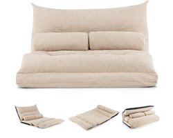 COSTWAY Inklapbare vloerbank, 3-in-1 slaapbank met slaapfunctie en verstelbare rugleuning, slaapbank met 2 lendenkussens, klapbank, slaapstoel voor woonkamer en slaapkamer