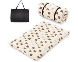 COSTWAY Japanse futon matras, tatami-mat, vloermat, vouwmatras met wasbare overtrek, opvouwbare slaapmat met draagtas, bruine beer, 140 x 200 cm