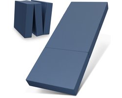 ELONEO Opvouwbaar Matras - 3-Delig Vouwmatras, Extra Dik 15 cm Schuim, Wasbaar en Draagbaar Logeermatras voor Volwassenen, Eenpersoonsbed (Blauw, 75 x 195 x 15 cm)