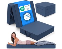 ELONEO Opvouwbaar Matras - 3-Delig Vouwmatras, Extra Dik 15 cm Schuim, Wasbaar en Draagbaar Logeermatras voor Volwassenen, Eenpersoonsbed (Blauw, 90 x 200 x 15 cm)