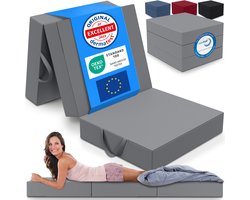ELONEO Opvouwbaar Matras - 3-Delig Vouwmatras, Extra Dik 15 cm Schuim, Wasbaar en Draagbaar Logeermatras voor Volwassenen, Eenpersoonsbed (Grijs, 75 x 195 x 15 cm)