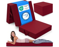 ELONEO Opvouwbaar Matras - 3-Delig Vouwmatras, Extra Dik 15 cm Schuim, Wasbaar en Draagbaar Logeermatras voor Volwassenen, Eenpersoonsbed (Rood, 75 x 195 x 15 cm)