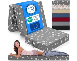 ELONEO Opvouwbaar Matras - 3-Delig Vouwmatras, Extra Dik 15 cm Schuim, Wasbaar en Draagbaar Logeermatras voor Volwassenen, Eenpersoonsbed (Stergrijs, 75 x 195 x 15 cm)