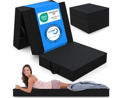 ELONEO Opvouwbaar Matras - 3-Delig Vouwmatras, Extra Dik 15 cm Schuim, Wasbaar en Draagbaar Logeermatras voor Volwassenen, Eenpersoonsbed (Zwart, 75 x 195 x 15 cm)