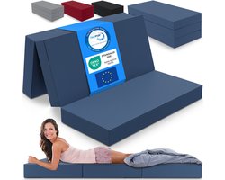 ELONEO Opvouwbaar Matras - 3-Delig Vouwmatras, Extra Dik 15 cm Schuim, Wasbaar en Draagbaar Logeermatras voor Volwassenen, Tweepersoonsbed (Blauw, 160 x 195 x 15 cm)