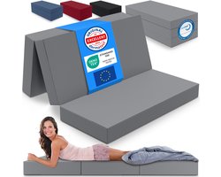 ELONEO Opvouwbaar Matras - 3-Delig Vouwmatras, Extra Dik 15 cm Schuim, Wasbaar en Draagbaar Logeermatras voor Volwassenen, Tweepersoonsbed (Grijs, 140 x 200 x 15 cm)