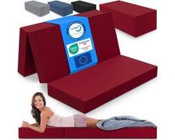 ELONEO Opvouwbaar Matras - 3-Delig Vouwmatras, Extra Dik 15 cm Schuim, Wasbaar en Draagbaar Logeermatras voor Volwassenen, Tweepersoonsbed (Rood, 120 x 195 x 15 cm)