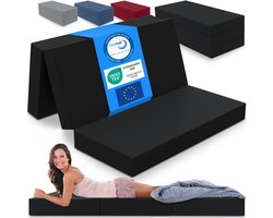 ELONEO Opvouwbaar Matras - 3-Delig Vouwmatras, Extra Dik 15 cm Schuim, Wasbaar en Draagbaar Logeermatras voor Volwassenen, Tweepersoonsbed (Zwart, 160 x 195 x 15 cm)
