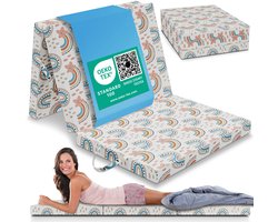 ELONEO Opvouwbaar Matras 75x200 cm - Dik 8 cm Vouwmatras, Wasbaar en Draagbaar Multifunctioneel Logeerbed, Reismatras, Logeermatras, Opvouwbaar Bed, Poef en Zitje, Regenboog