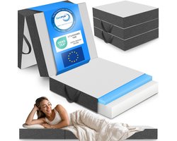 ELONEO Visco-Elastisch Schuim Opvouwbaar Matras - 75x200 cm, 15 cm Extra Dikke Vouwmatras, Wasbare Hoes, Multifunctioneel Logeerbed, Reismatras, Logeermatras, Opvouwbaar Bed, Poef, Zitje en Futon