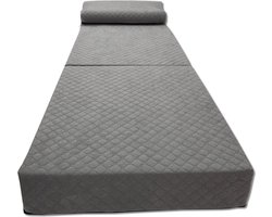 Luxe Logeermatras Grijs met Hoofdkussen - Opvouwbaar 200x70x15 cm - Campingmatras & Zitbank