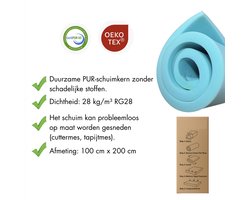 Schuimmatras - middelhard - RG28/44 schuimrubber, schuimplaat, blauw - 200 x 120 x 4 cm