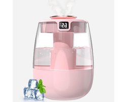 1 l Stille luchtbevochtiger met 2 gaten, USB-digitaal display, 2 nevelmodi en nachtlampje - Roze