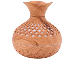 300 ml USB aangedreven stille luchtbevochtiger houtnerf bloem vaas vorm geurverspreider slaapkamers kantoren woondecoratie (succiniet)