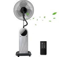 Aigostar Ventilator staand - Statiefventilator met Mist Functie en Afstandsbediening  - Mist Ventilator - Forest Mist 33JTU - Zwart/RVS
