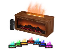 Aroma Diffuser met open haard en etherische olie - luchtbevochtiger -Vlambevochtiger - Vlameffecten met 7 kleuren - Met afstandsbediening - Timer voor automatische uitschakeling - Geschikt voor slaapkamers, huizen en yoga - Donkere houtnerf