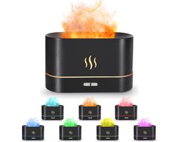 Luchtbevochtiger Aroma Diffuser Vlameffect Zwart - Geurdiffuser Slaapkamer en Woonkamer, 180 ml - Geur Diffuser Geurverspreider Elektrisch voor Etherische Olie - Humidifier Vernevelaar Aromatherapie met 7 Kleuren LED Sfeerlamp