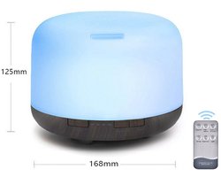 Aromadiffuser, ultrasone luchtbevochtiger (met afstandsbediening), verstuiver, elektrische luchtbevochtiger, aromalamp, etherische oliediffuser met 7 kleuren, 500 ml donkergrijs