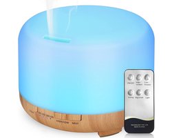 Aromadiffuser, ultrasone luchtbevochtiger (met afstandsbediening), verstuiver, elektrische luchtbevochtiger, aromalamp, etherische oliediffuser met 7 veranderende kleuren, 500 ml
