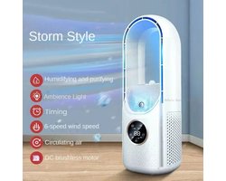 Bladloze Ventilator 6 Snelheden – Bureau Aircooler met Bevochtiger – Draagbare Stille Mini Airconditioner – USB – Wit