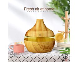 Borvat® - Luchtbevochtiger - Humidifier 300ML - Vernevelaar - Waterverdamper - 7 kleuren LED - Hout - Lichthoutt - Donkerhout
