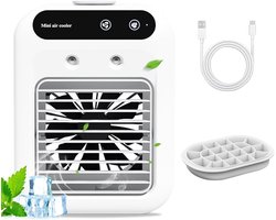 Draagbare airconditioner, 500 ml watertank en touchscreen - verdamperkoeler met 2 windsnelheden, ultra stil ontwerp voor slaapkamer, kantoor, camping, compacte ruimtes (uitgebreid met ijsrooster)