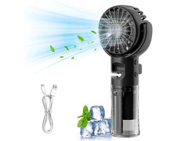 Handventilator - Ventilator Met Waternevel - Draagbare Mini Ventilator - Stille - USB Oplaadbaar - 4 Standen - Mist - Water - Waaier - Luchtbevochtiger - Mini Airco - Draadloze Tafelventilator - Zwart