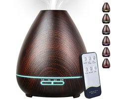 ibettertec Luchtreiniger & Aromadiffuser - 400ml Elektrische geurlamp met houten design,LED-verlichting en stille luchtbevochtiger voor etherische oliën