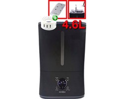 Luchtbevochtiger (4.6L) type AirAqua ALPHA II (Zwart) | Topfill - Hygrostraat - Ionisator - Timer - Afstandsbediening - Filters inclusief.